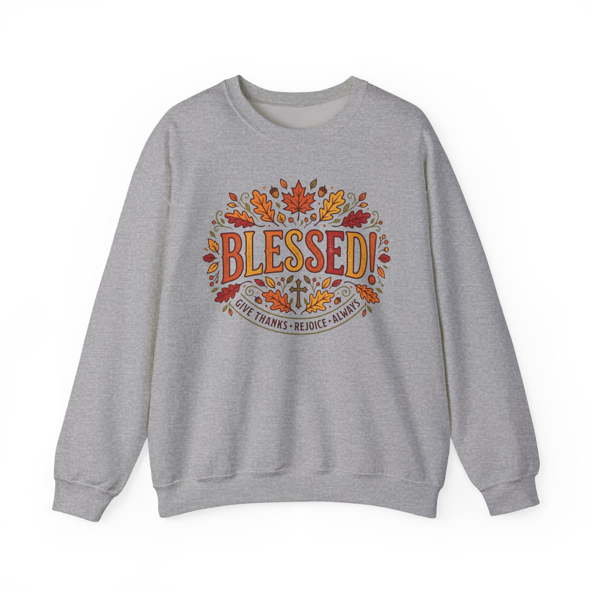 Blessed Sweatshirt — Fall Leaves Christian Crewneck (Give Thanks)