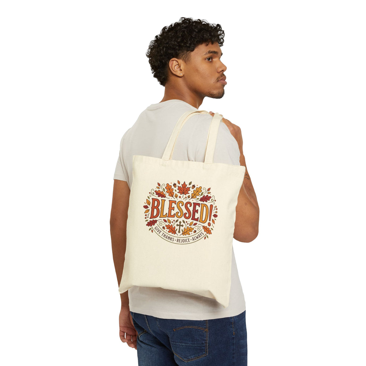 Blessed Fall Tote Bag — 'Blessed' Autumn Leaves Cotton Canvas Tote