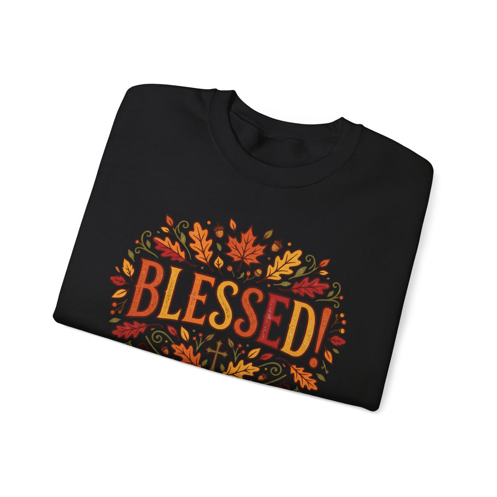 Blessed Sweatshirt — Fall Leaves Christian Crewneck (Give Thanks)