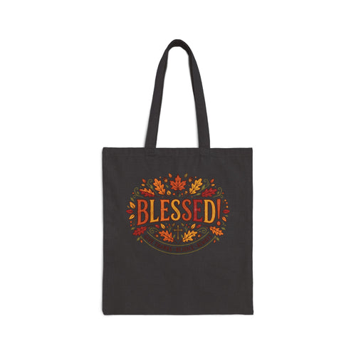 Blessed Fall Tote Bag — 'Blessed' Autumn Leaves Cotton Canvas Tote