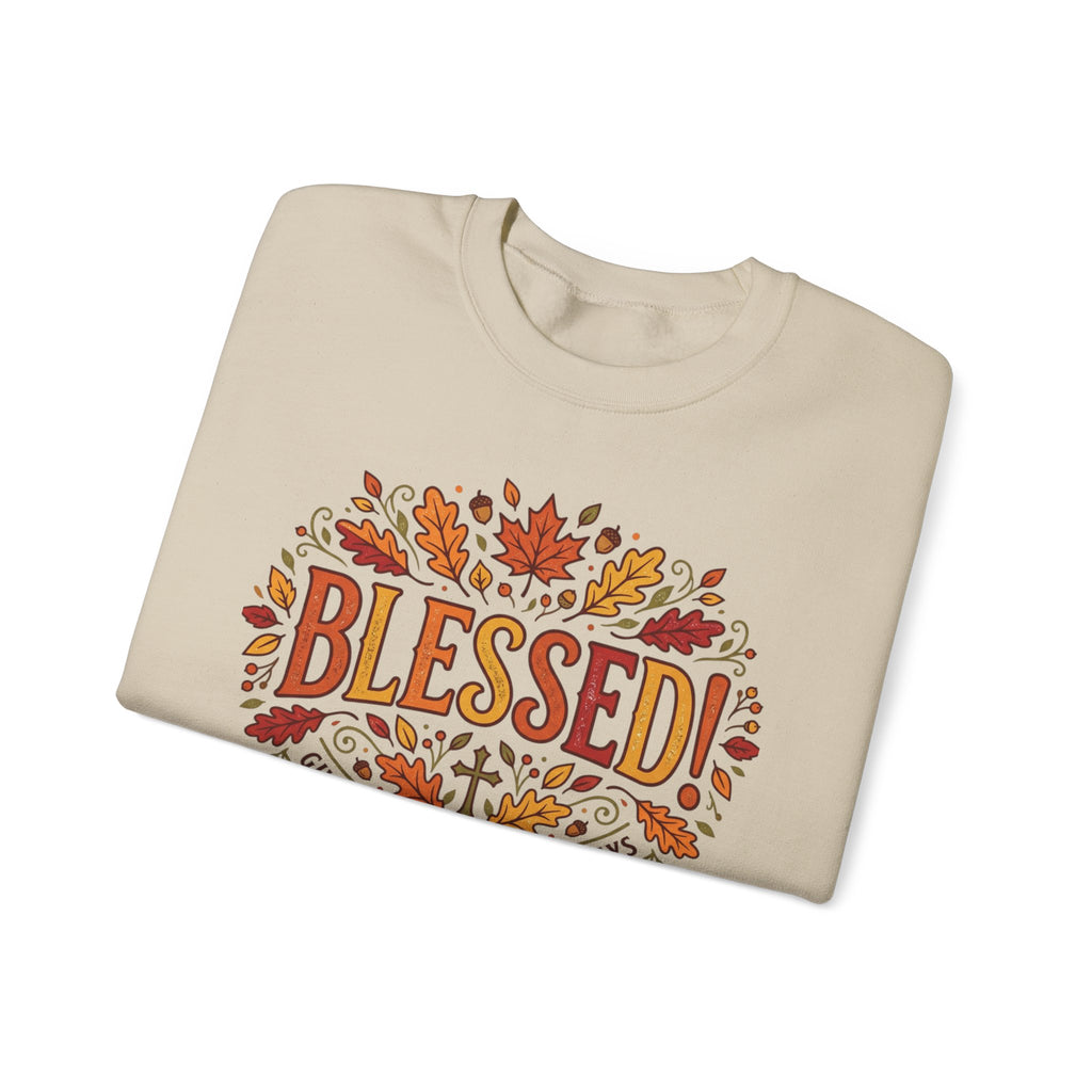 Blessed Sweatshirt — Fall Leaves Christian Crewneck (Give Thanks)