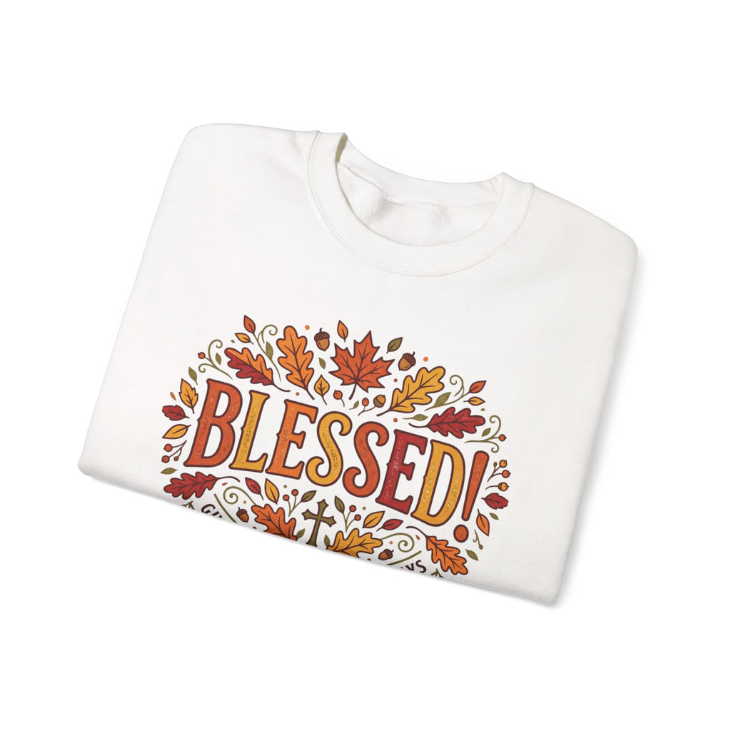 Blessed Sweatshirt — Fall Leaves Christian Crewneck (Give Thanks)