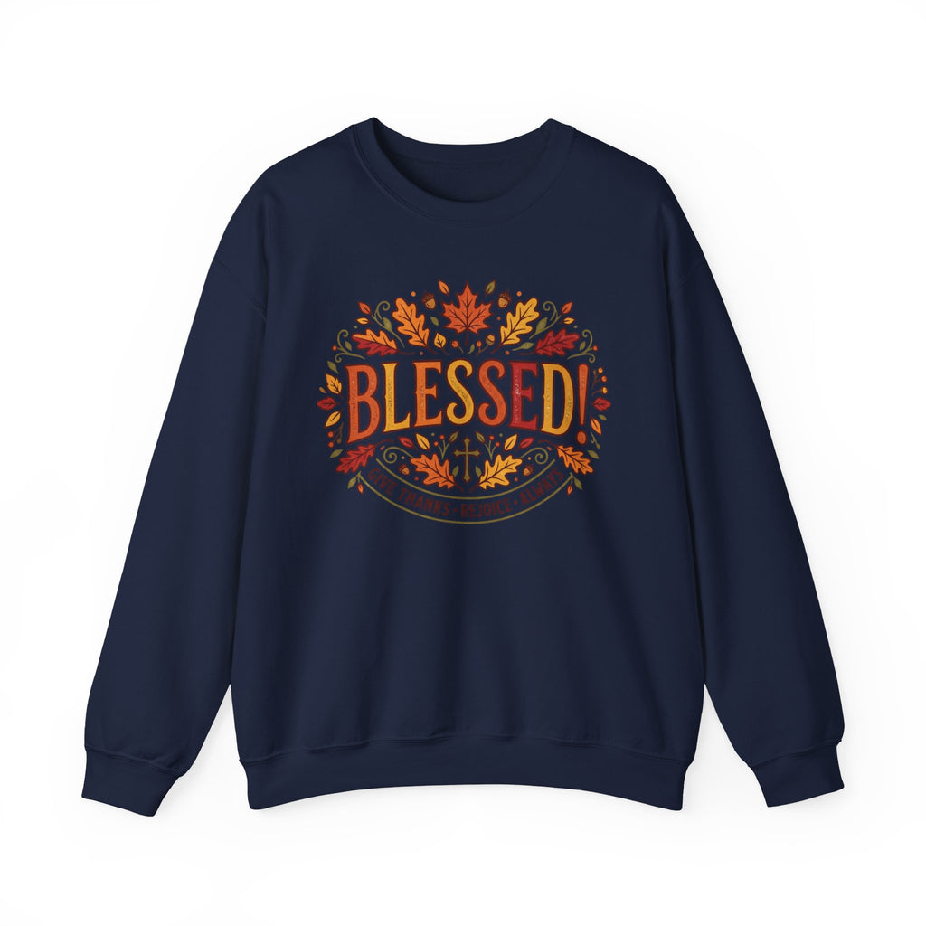 Blessed Sweatshirt — Fall Leaves Christian Crewneck (Give Thanks)