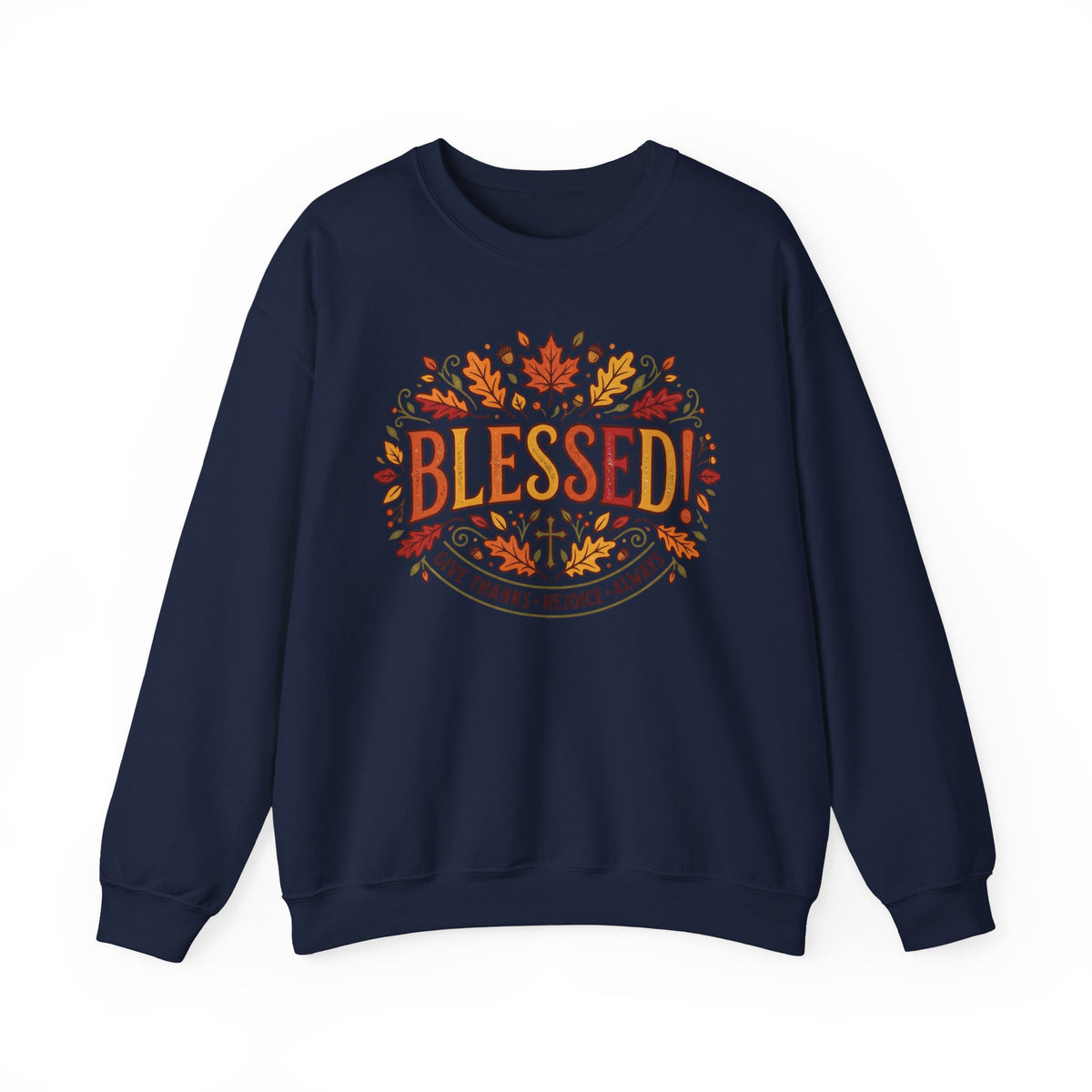 Blessed Sweatshirt — Fall Leaves Christian Crewneck (Give Thanks)