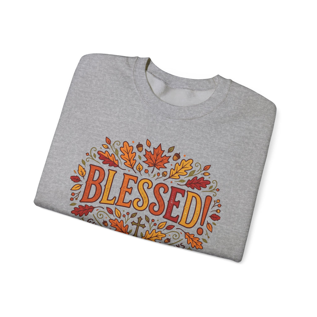 Blessed Sweatshirt — Fall Leaves Christian Crewneck (Give Thanks)