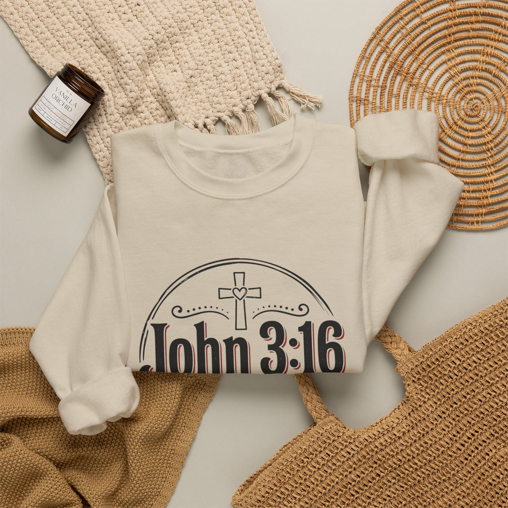 John 3:16 Crewneck Sweatshirt – Faith Christian Bible Verse Pullover