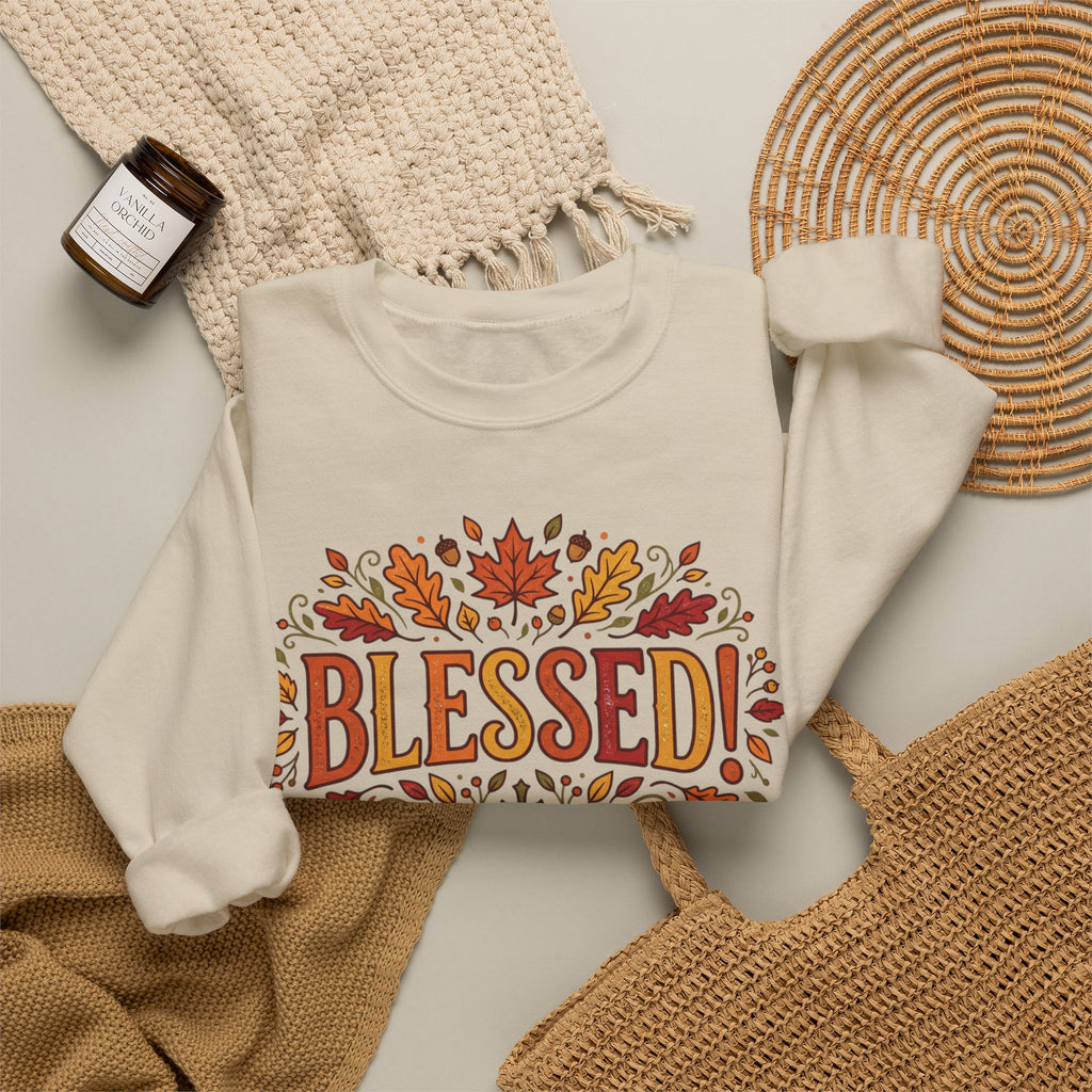 Blessed Sweatshirt — Fall Leaves Christian Crewneck (Give Thanks)