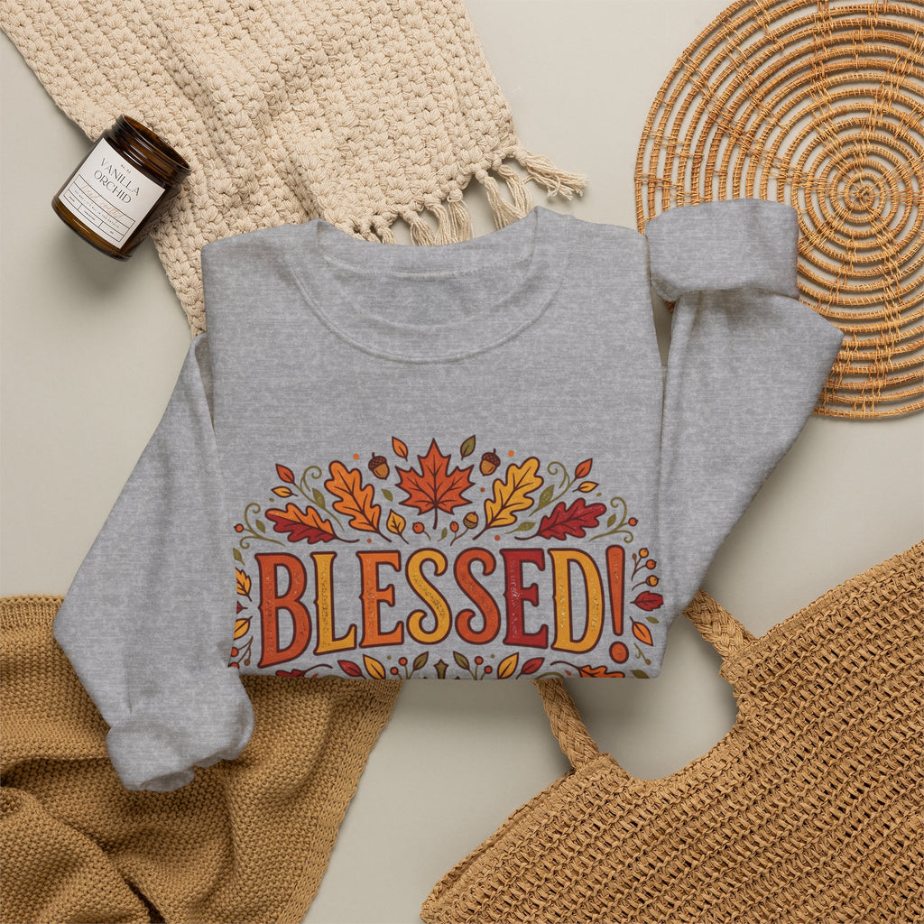 Blessed Sweatshirt — Fall Leaves Christian Crewneck (Give Thanks)