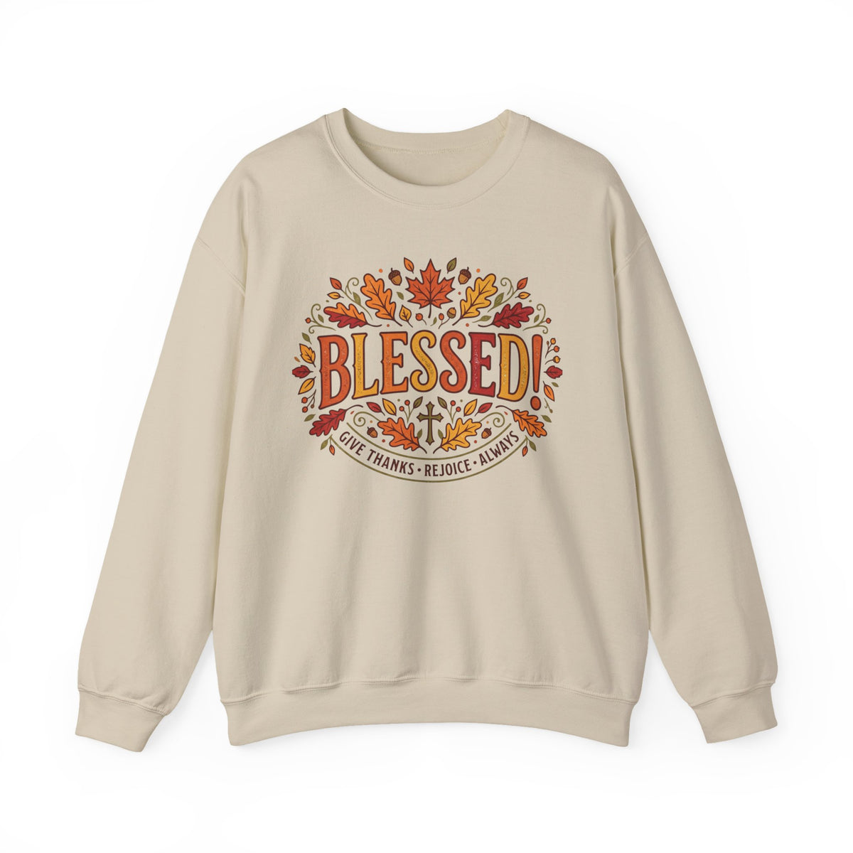Blessed Sweatshirt — Fall Leaves Christian Crewneck (Give Thanks)