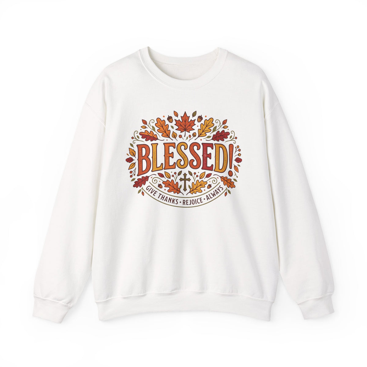 Blessed Sweatshirt — Fall Leaves Christian Crewneck (Give Thanks)