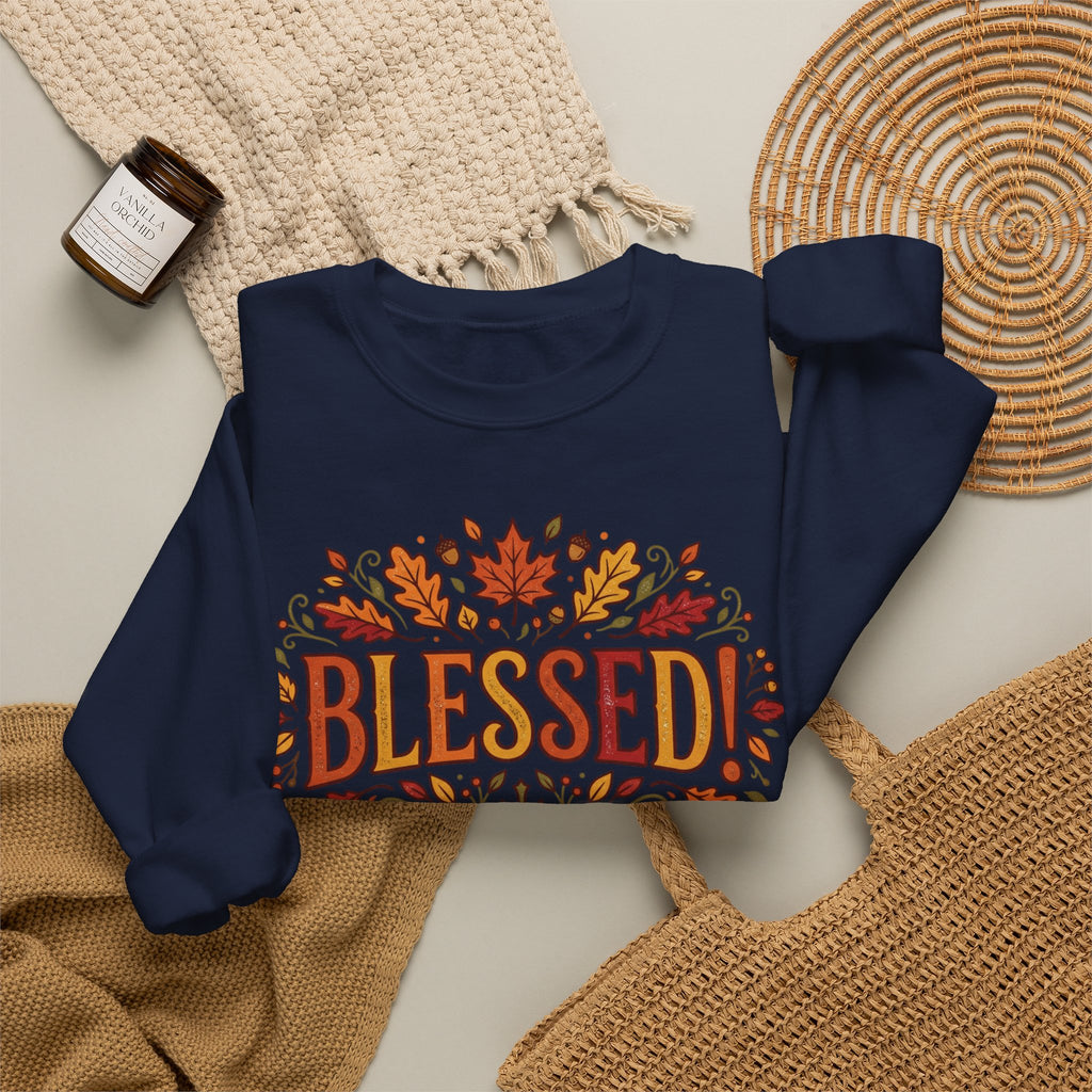 Blessed Sweatshirt — Fall Leaves Christian Crewneck (Give Thanks)